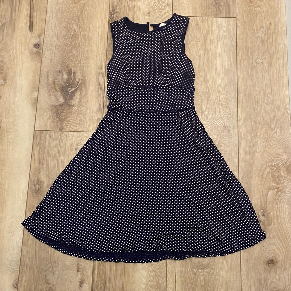 Ann Taylor Petite Navy and White Polkadot Dress - XSP